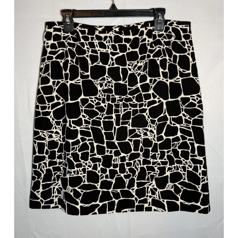 VTG Le Suit Petit Skirt Size 16 Black Cream Abstract Print A-Line Lined‎ Career